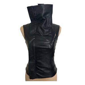 Rick Owens Vintage Buttery Lamb Leather Biker Vest Black US 4 Y2K Funnel neck